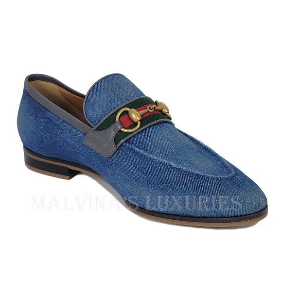 GUCCI SHOES MENS DENIM HORSEBIT WEB LOAFER sz 10.5 US 11 - Picture 12 of 15